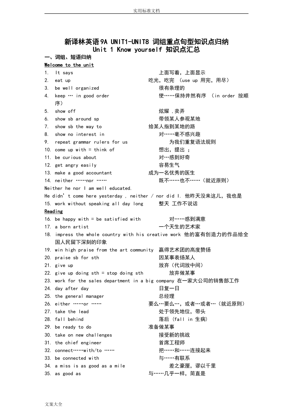 牛津译林九年级上学期英语知识点汇总情况[62页]_第1页
