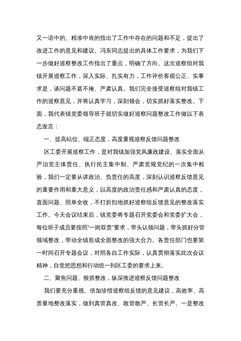 镇党委书记在巡察反馈会上的表态发言_第2页