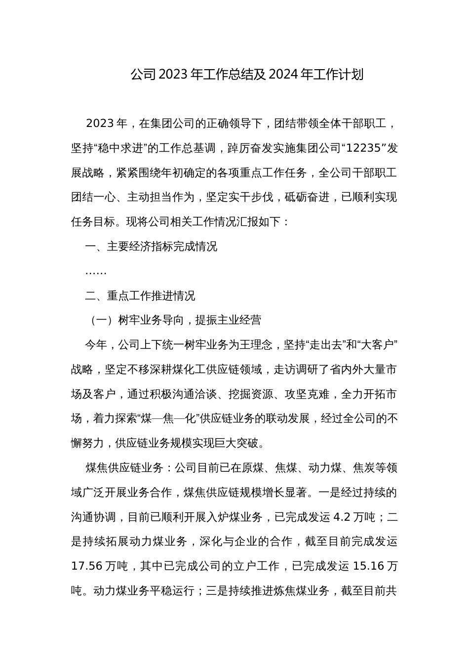 公司2023年工作总结及2024年工作计划_第1页