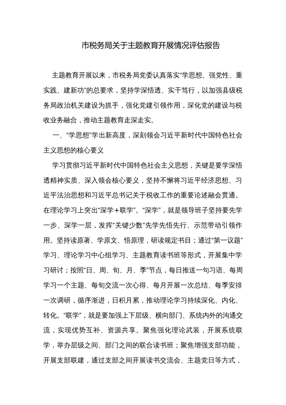 市税务局关于主题教育开展情况评估报告_第1页