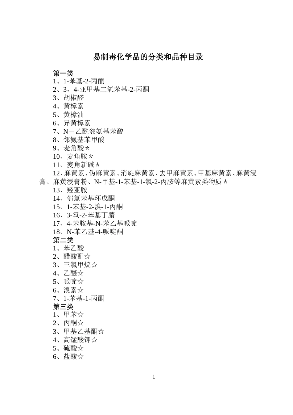 易制毒化学品的分类和品种目录2017_第1页