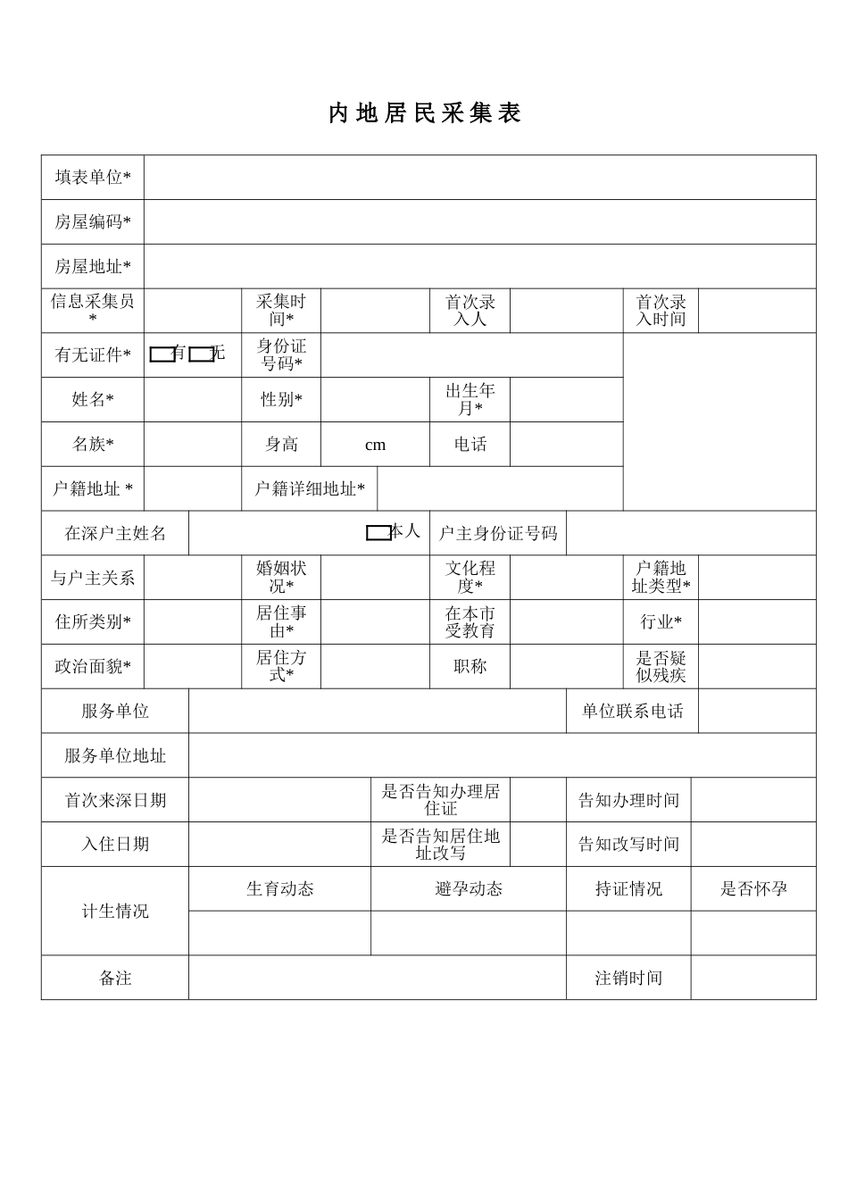 内地居民采集表[1页]_第1页