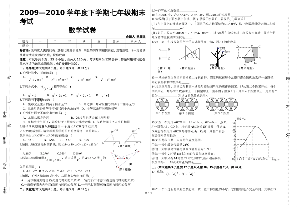 5 江西省七年级下数学期末试卷含答案_第1页