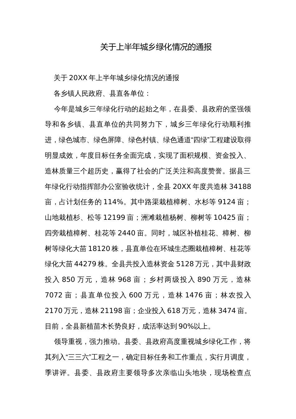 关于上半年城乡绿化情况的通报_第1页