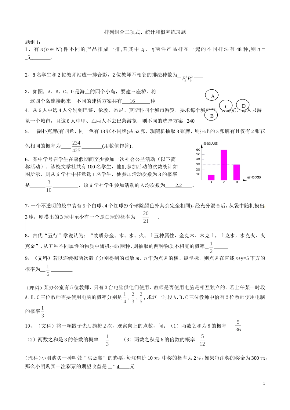 排列组合、二项式定理和概率练习题_第1页