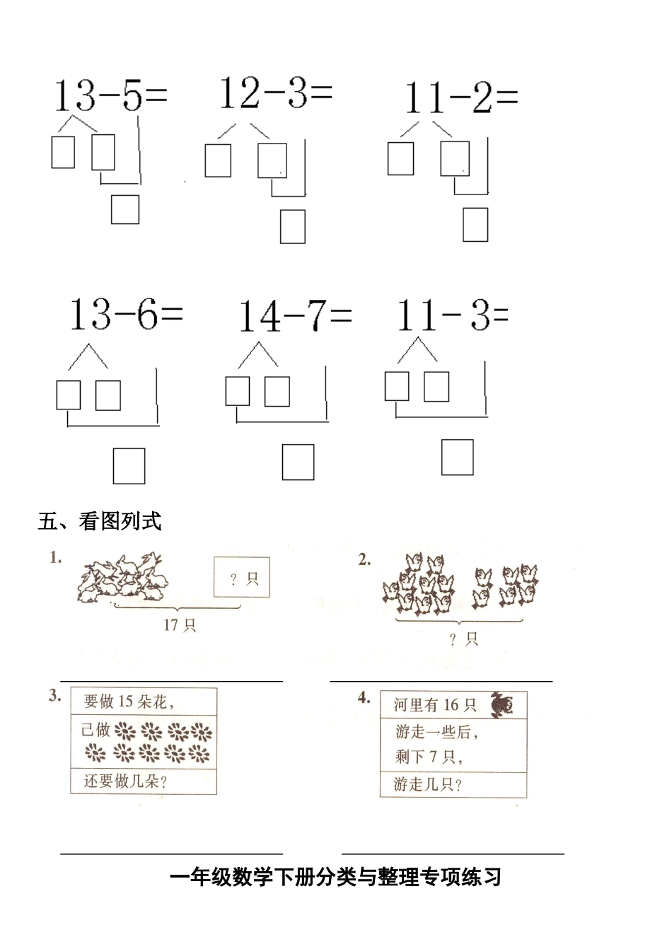 小学数学一年级下册20以内的退位减法练习题1_第2页