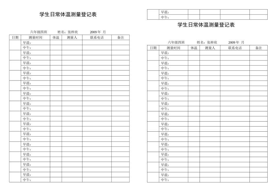 学生日常体温测量登记表_第1页