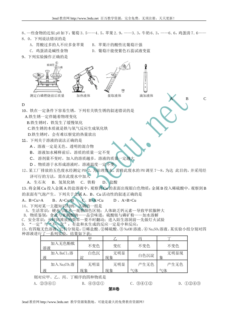 2010届中考化学模拟考试试题3_第2页