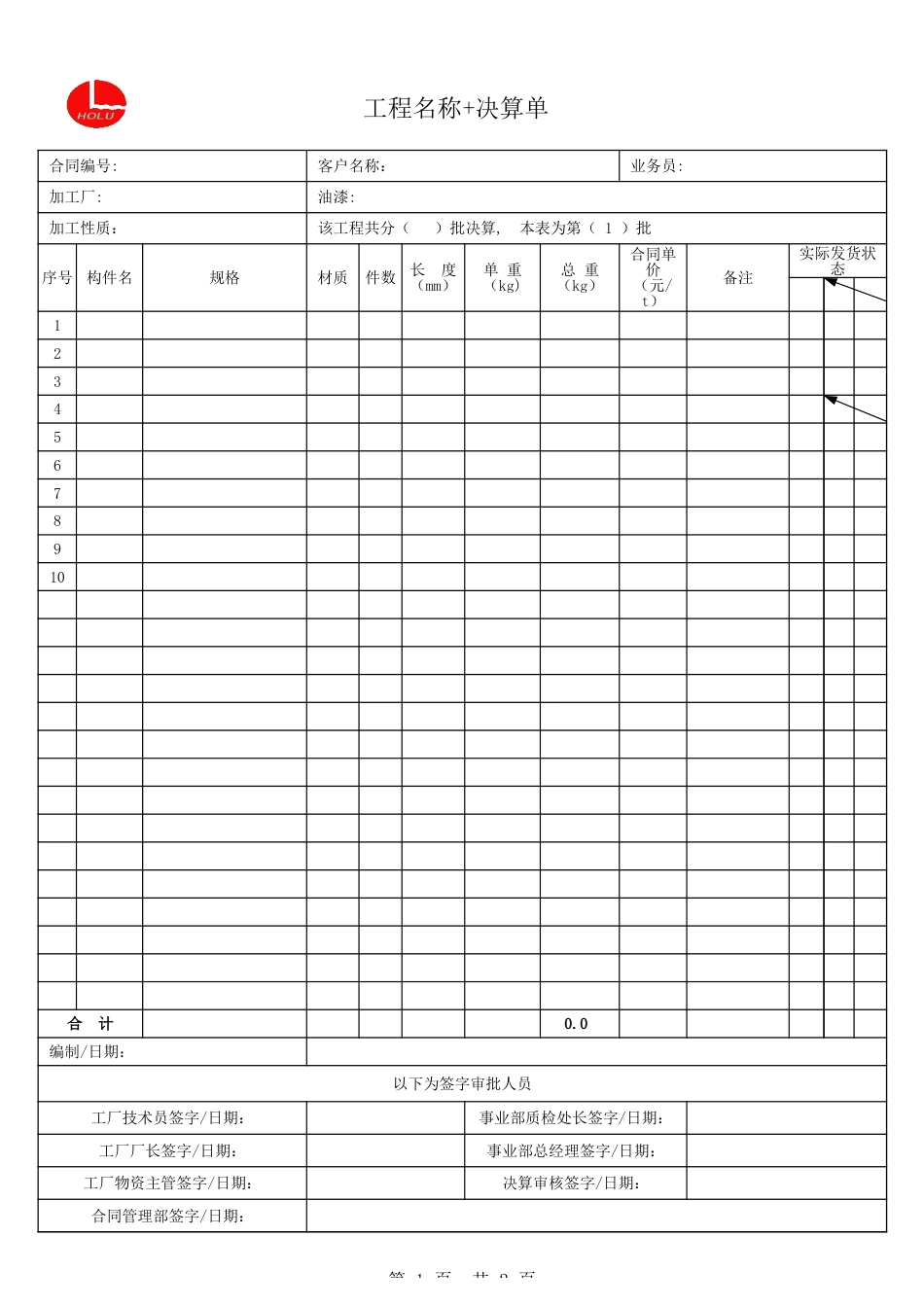 决算单模板[1页]_第1页