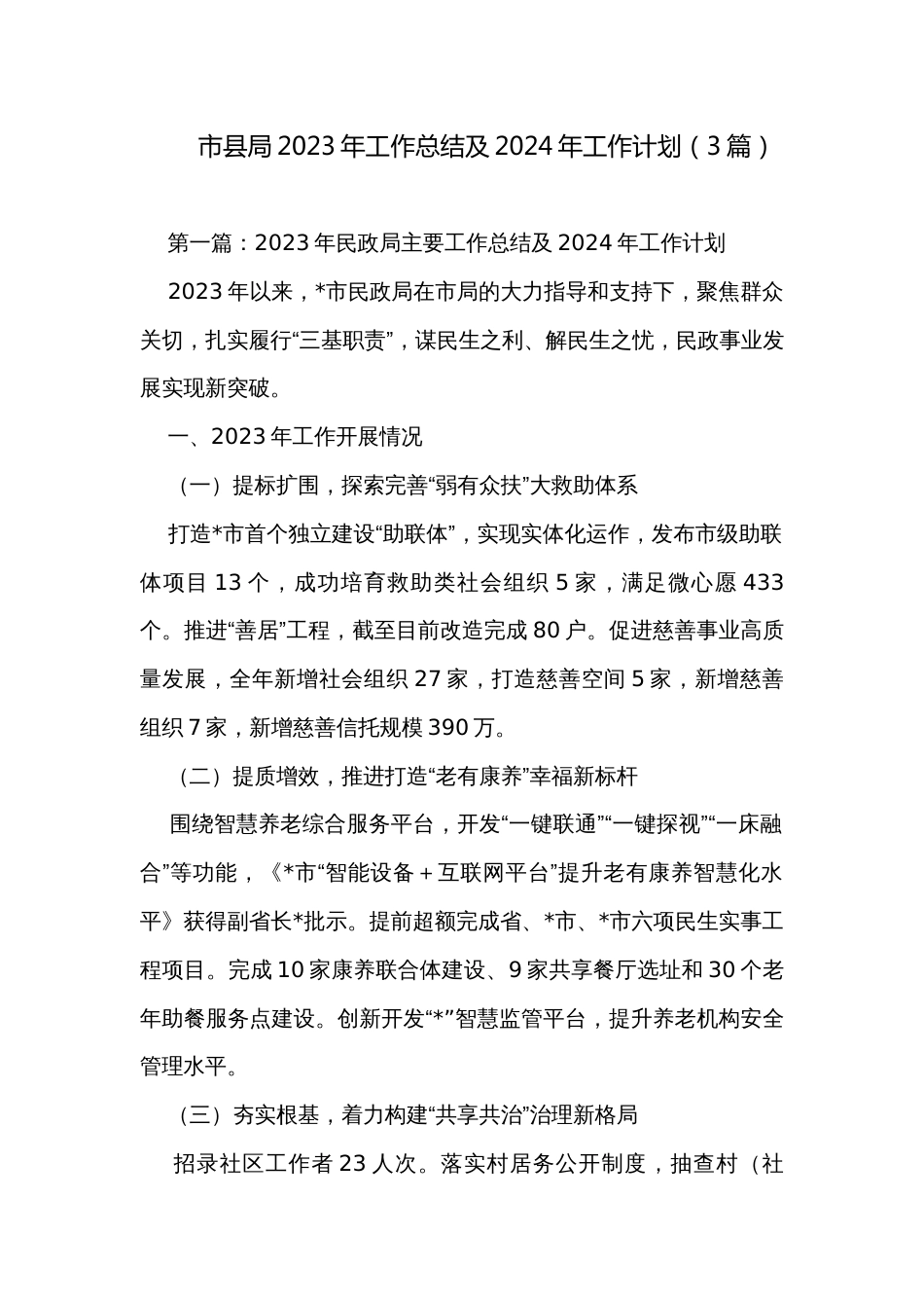市县局2023年工作总结及2024年工作计划（3篇）_第1页