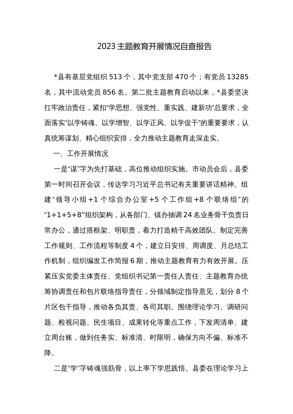 2023主题教育开展情况自查报告_第1页