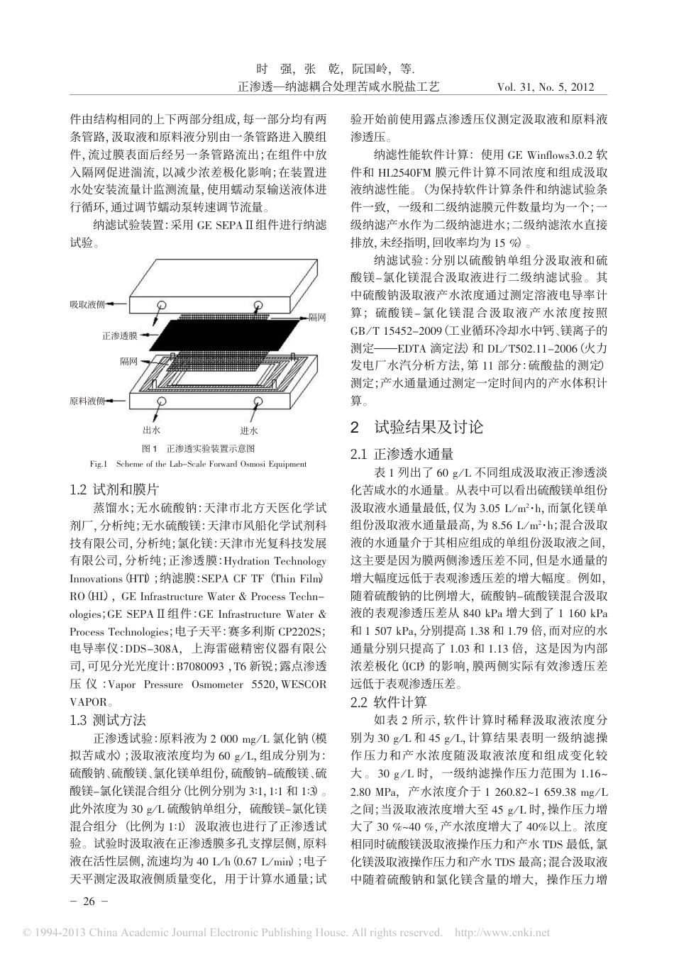 正渗透纳滤耦合处理苦咸水脱盐工艺时强_第2页