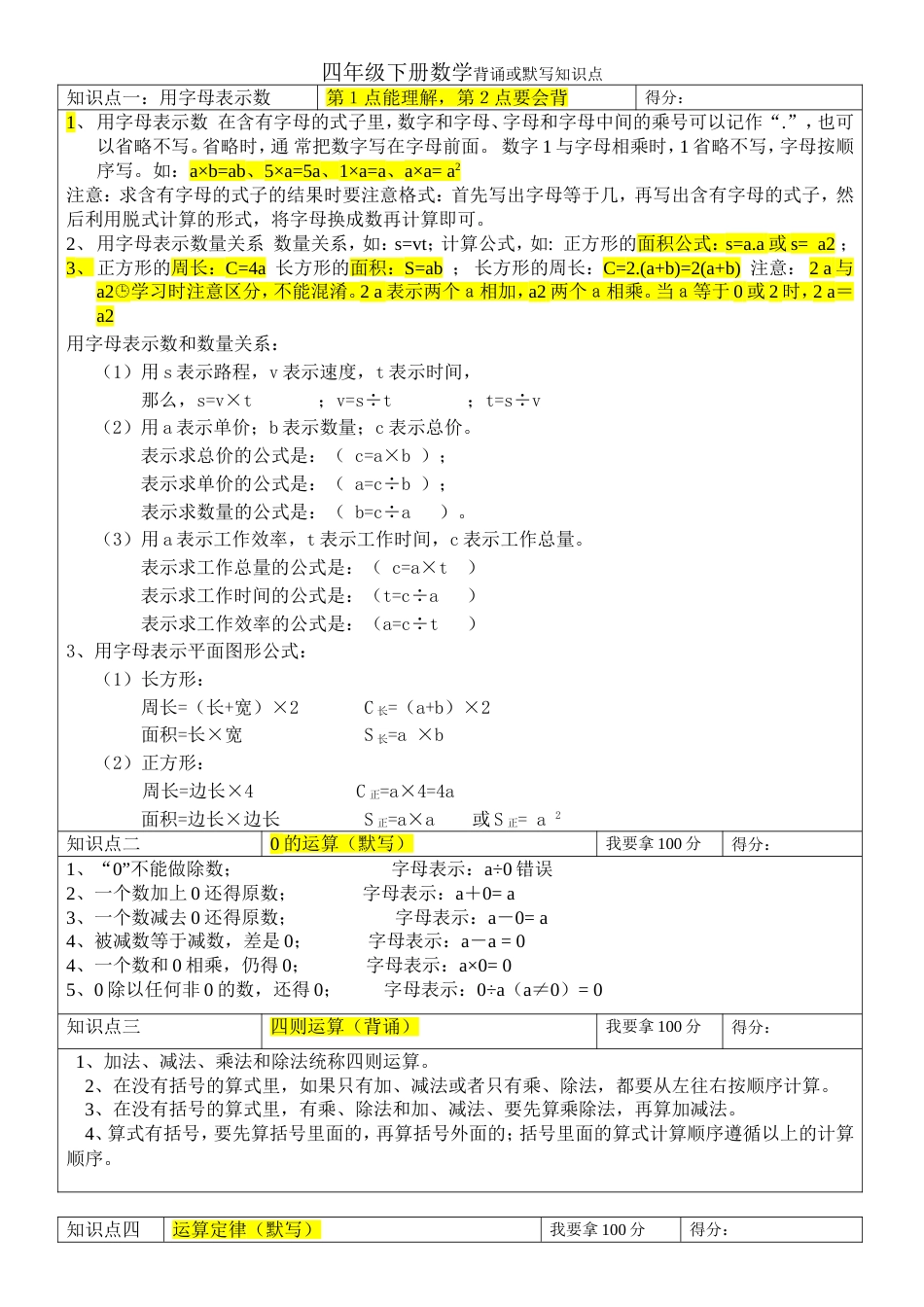 青岛版四年级下册数学所有单元知识点总结[7页]_第1页