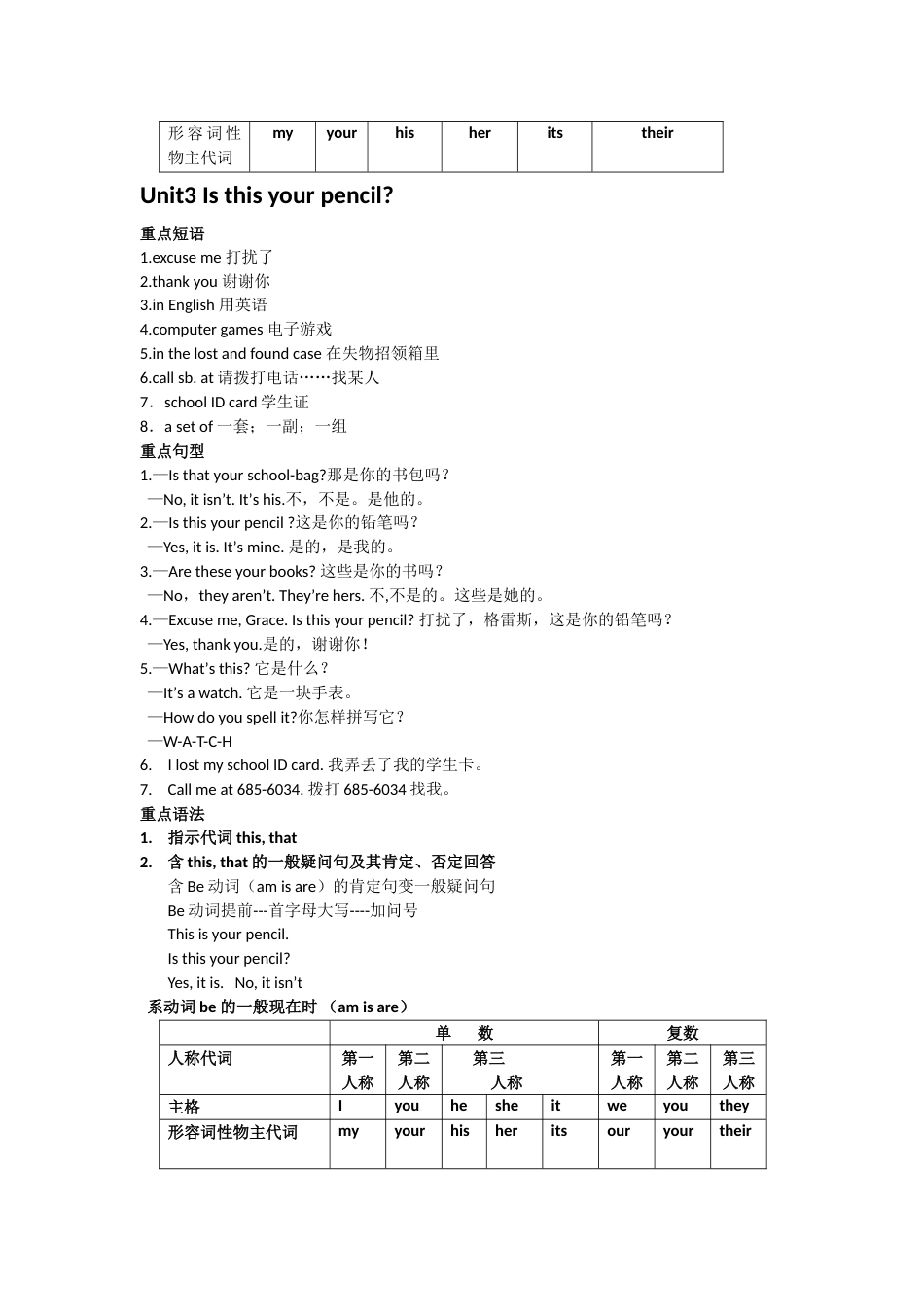 人教版英语七年级上册所有单元知识点总结[8页]_第3页