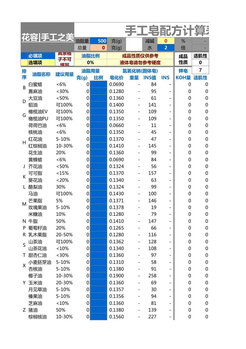 手工皂配方计算表手工皂配方计算器[1页]_第1页