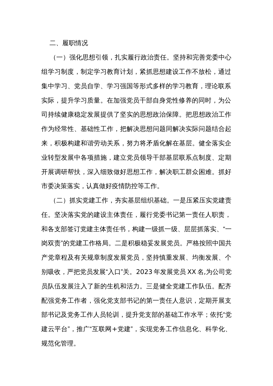 分公司党委书记抓基层党建工作述职报告_第2页