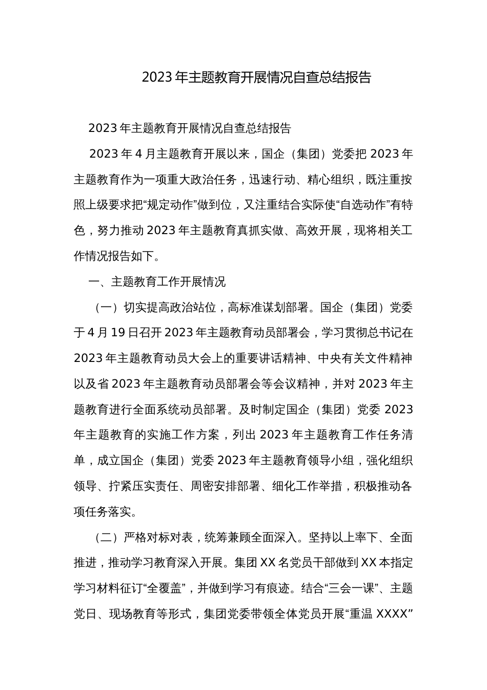 2023年主题教育开展情况自查总结报告_第1页
