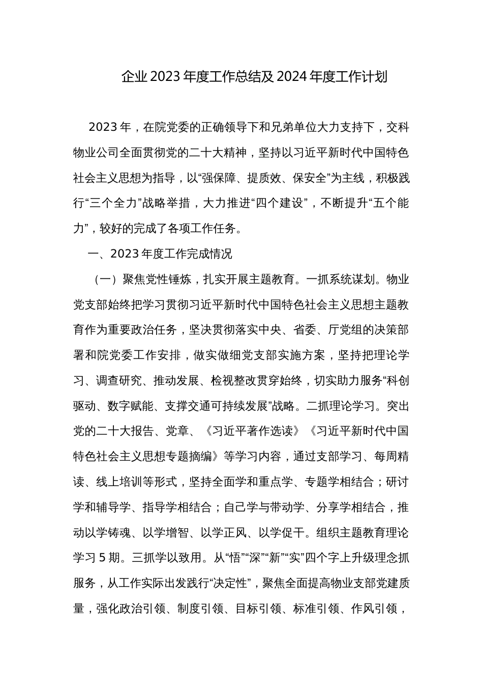 企业2023年度工作总结及2024年度工作计划_第1页