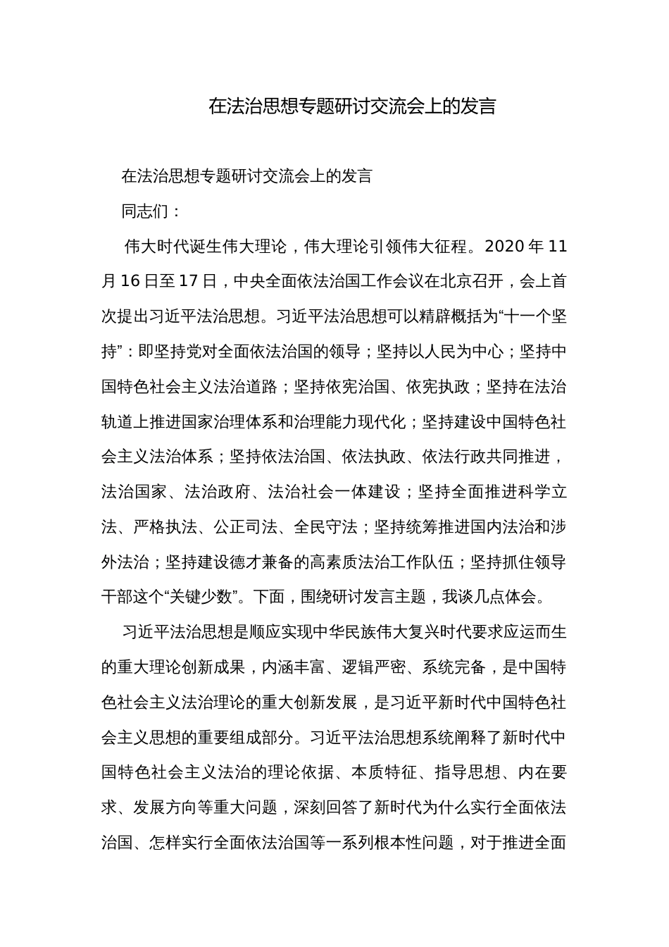 在法治思想专题研讨交流会上的发言_第1页
