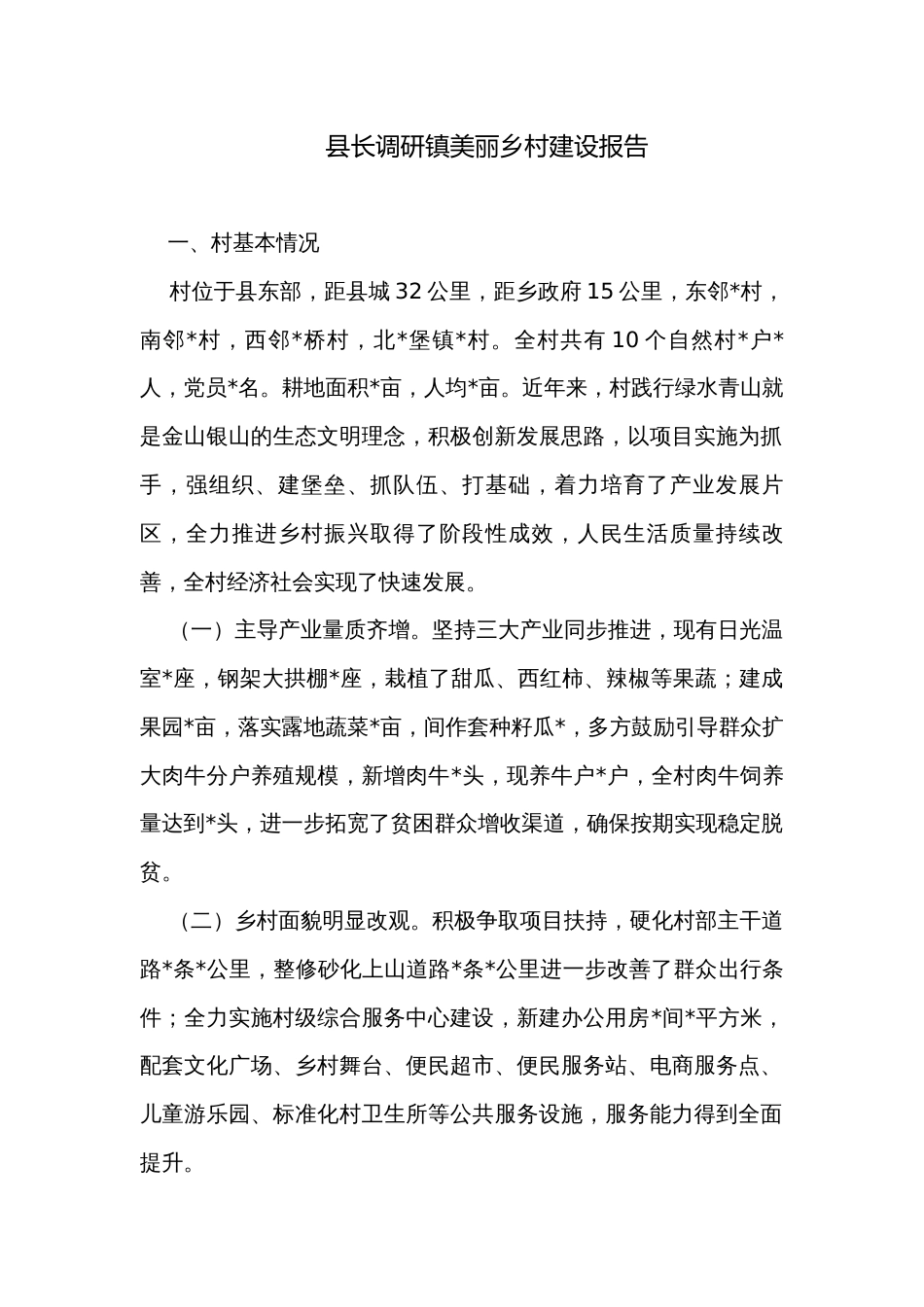 县长调研镇美丽乡村建设报告_第1页