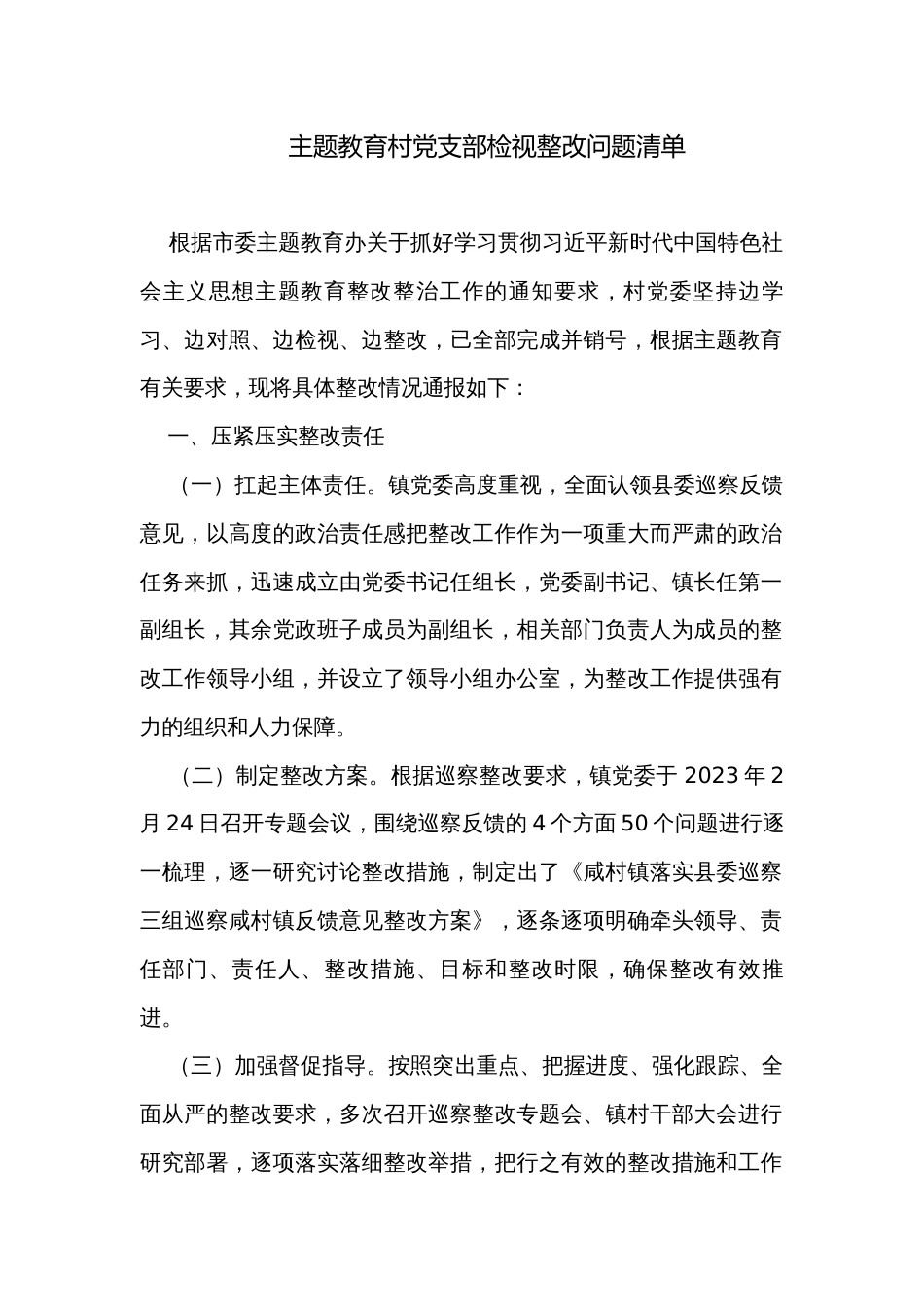 主题教育村党支部检视整改问题清单_第1页