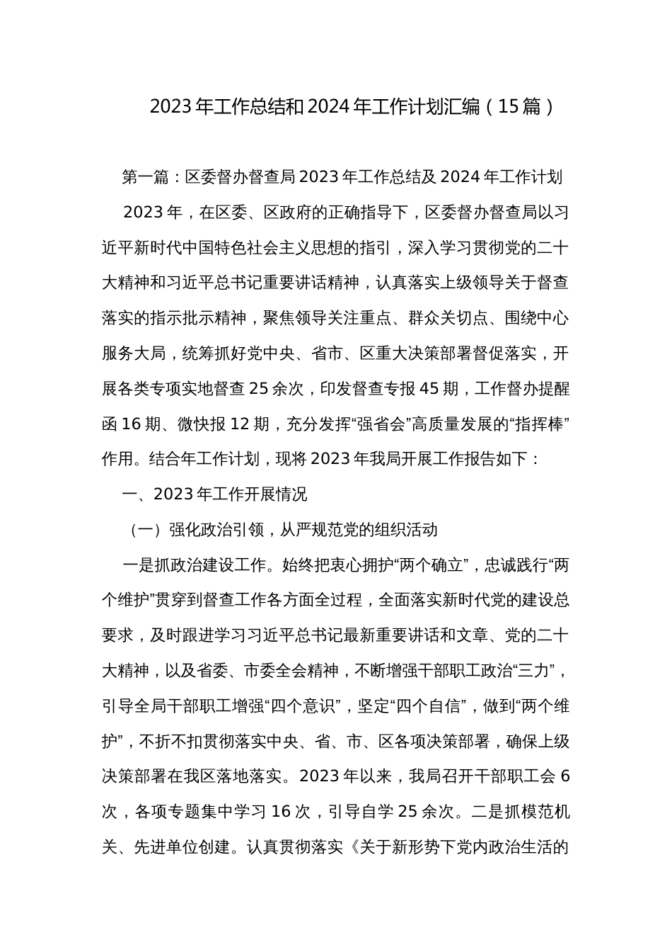 2023年工作总结和2024年工作计划汇编（15篇）_第1页