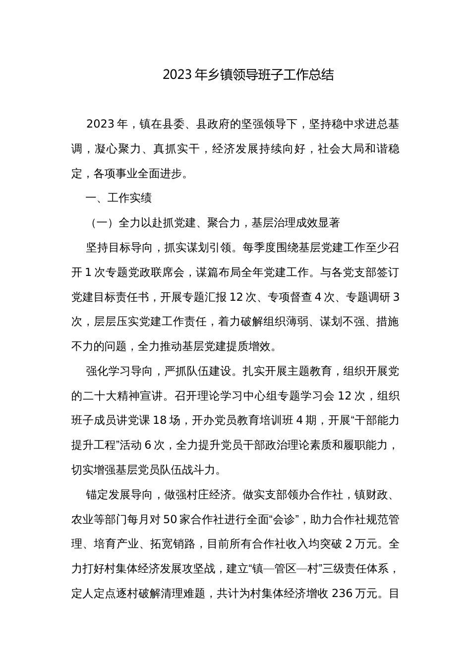 2023年乡镇领导班子工作总结_第1页