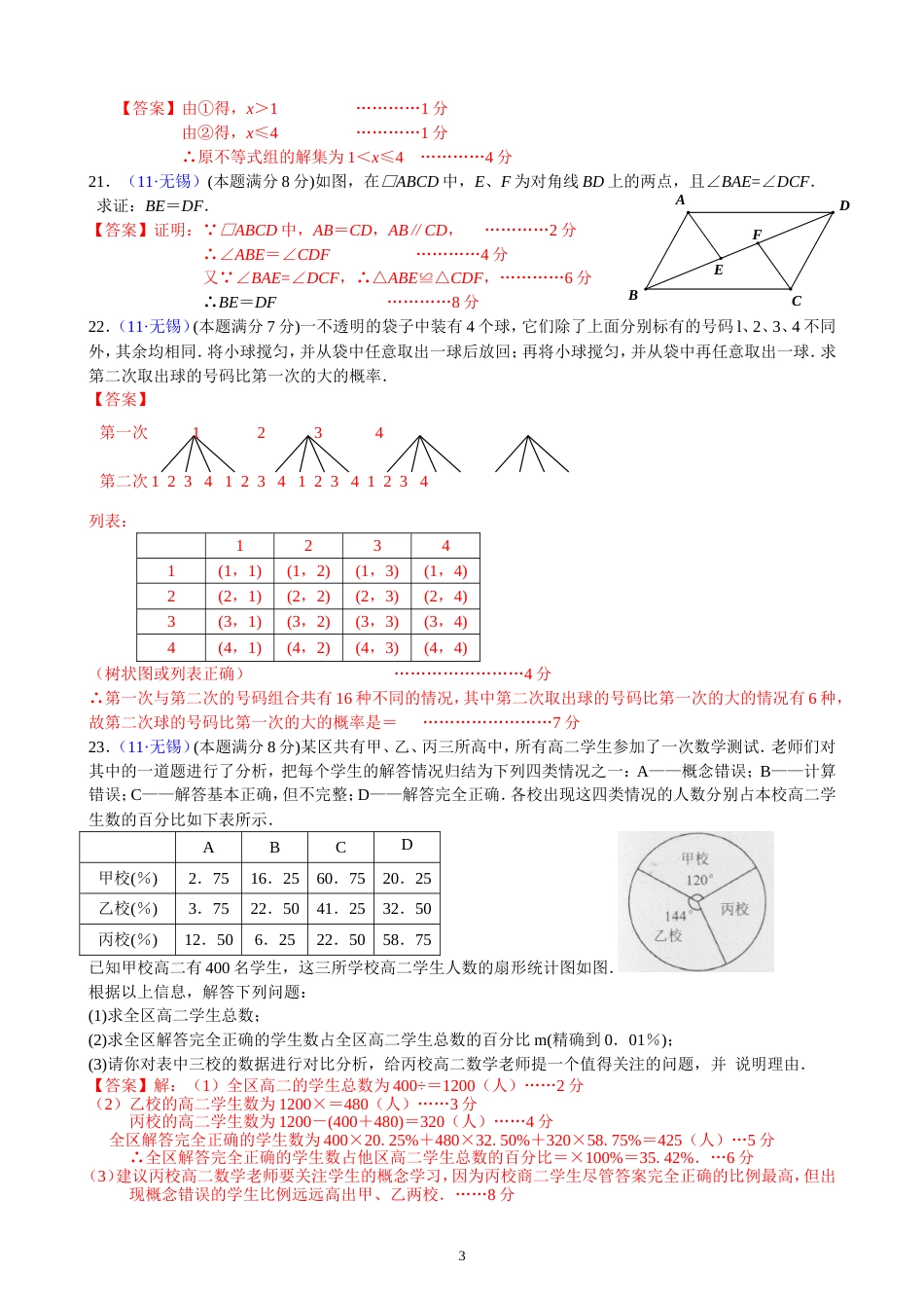 2011江苏无锡中考数学试题解析版_第3页