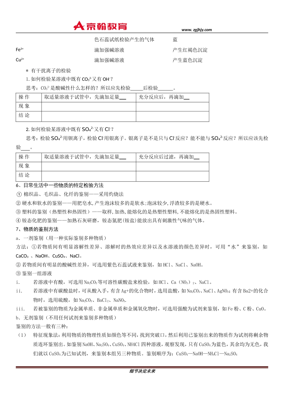 九年级化学专题复习物质的鉴别、分离与提纯[10页]_第3页