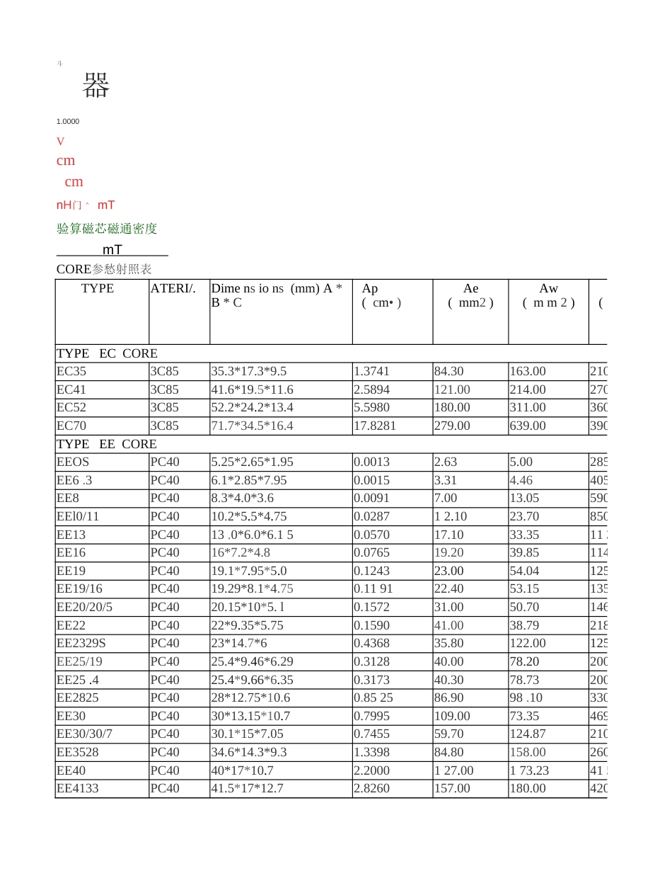 反激变压器设计以及所有磁芯规格参数 _第1页