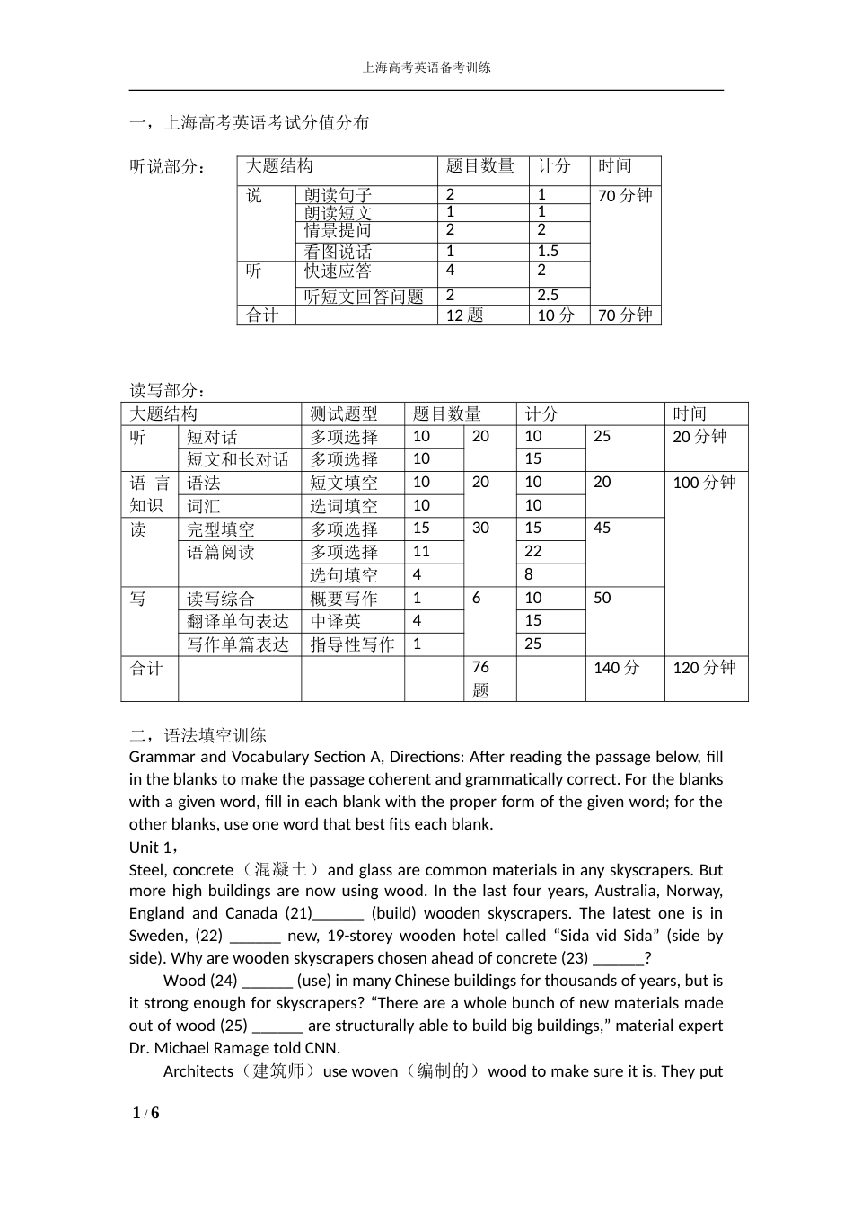 上海新高考英语分值分布及练习[6页]_第1页