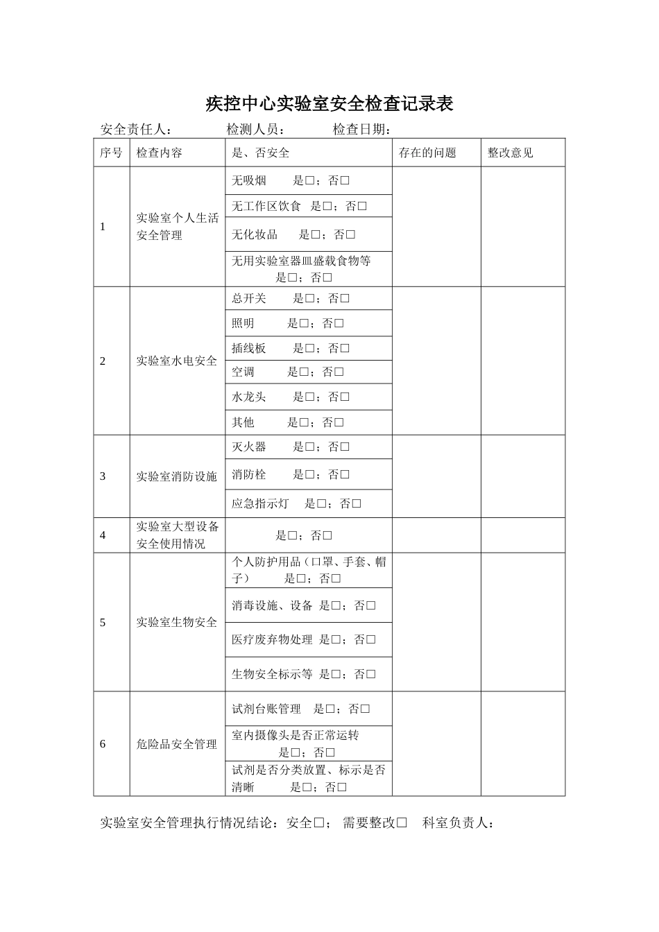实验室安全检查记录表[1页]_第1页
