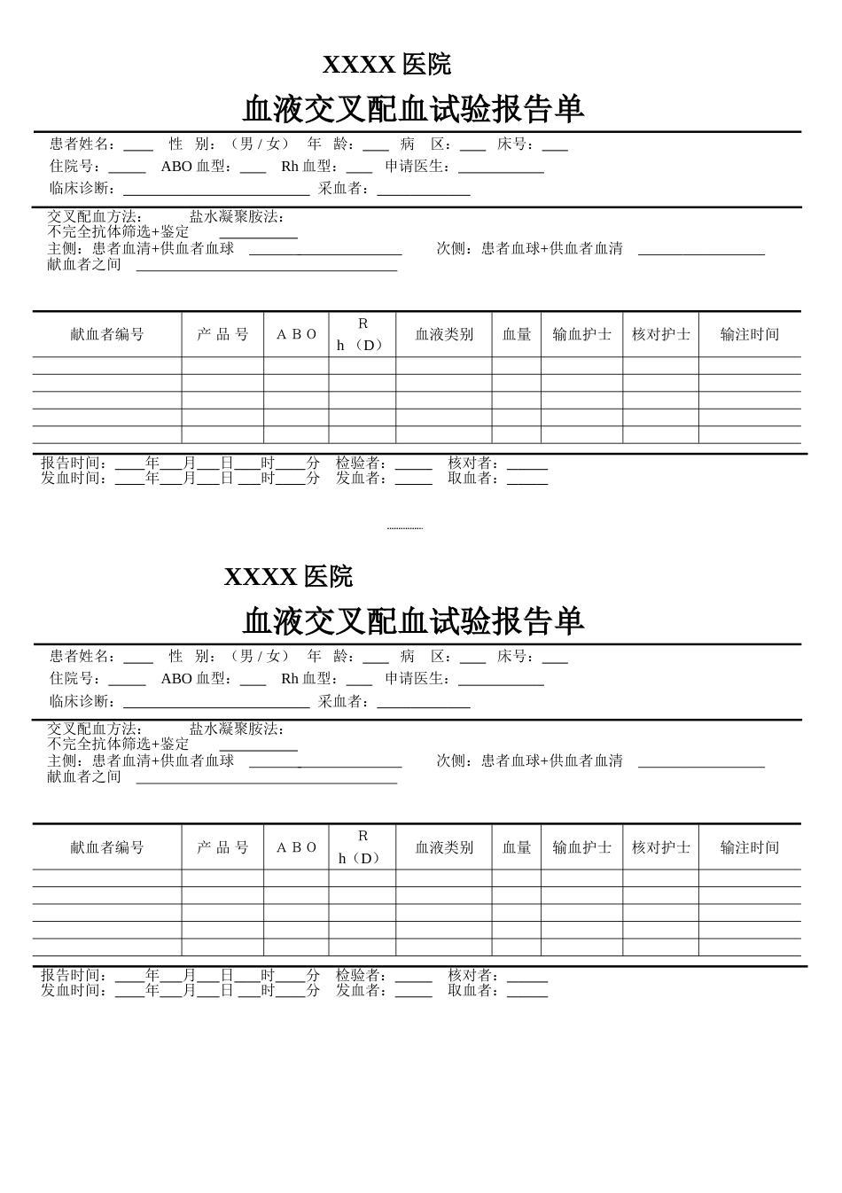 医院输血报告单模版_第1页