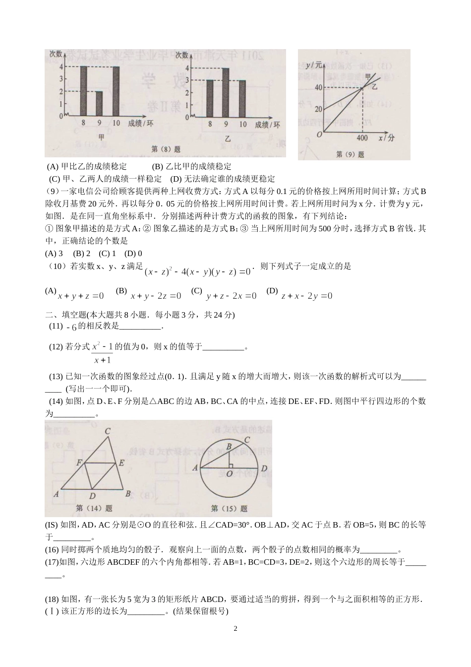 2011天津中考数学试题[6页]_第2页