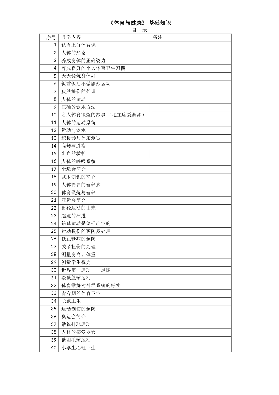 小学体育基础知识教案合计40节_第1页