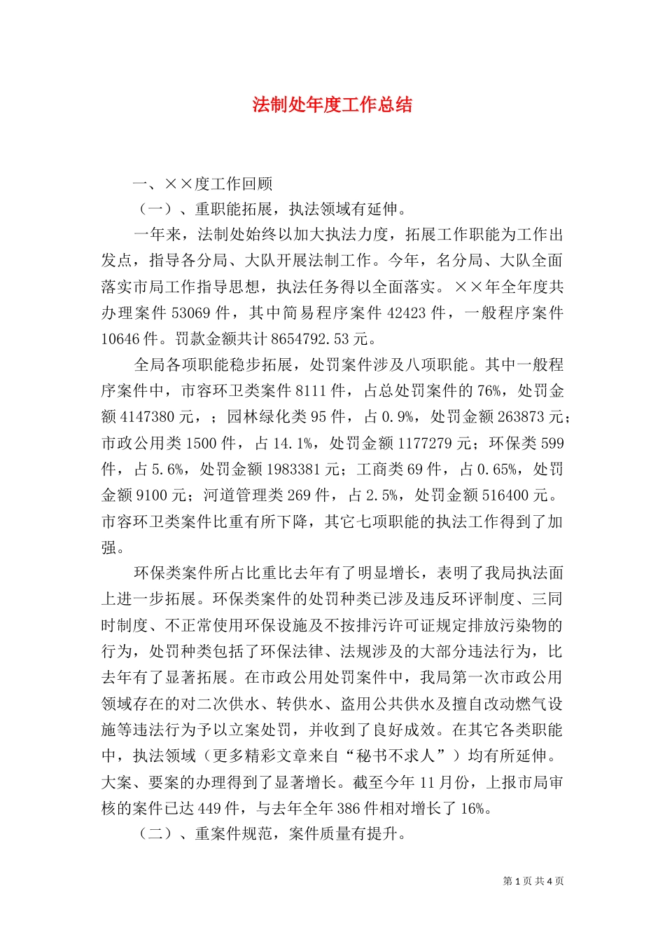 法制处年度工作总结（一）_第1页