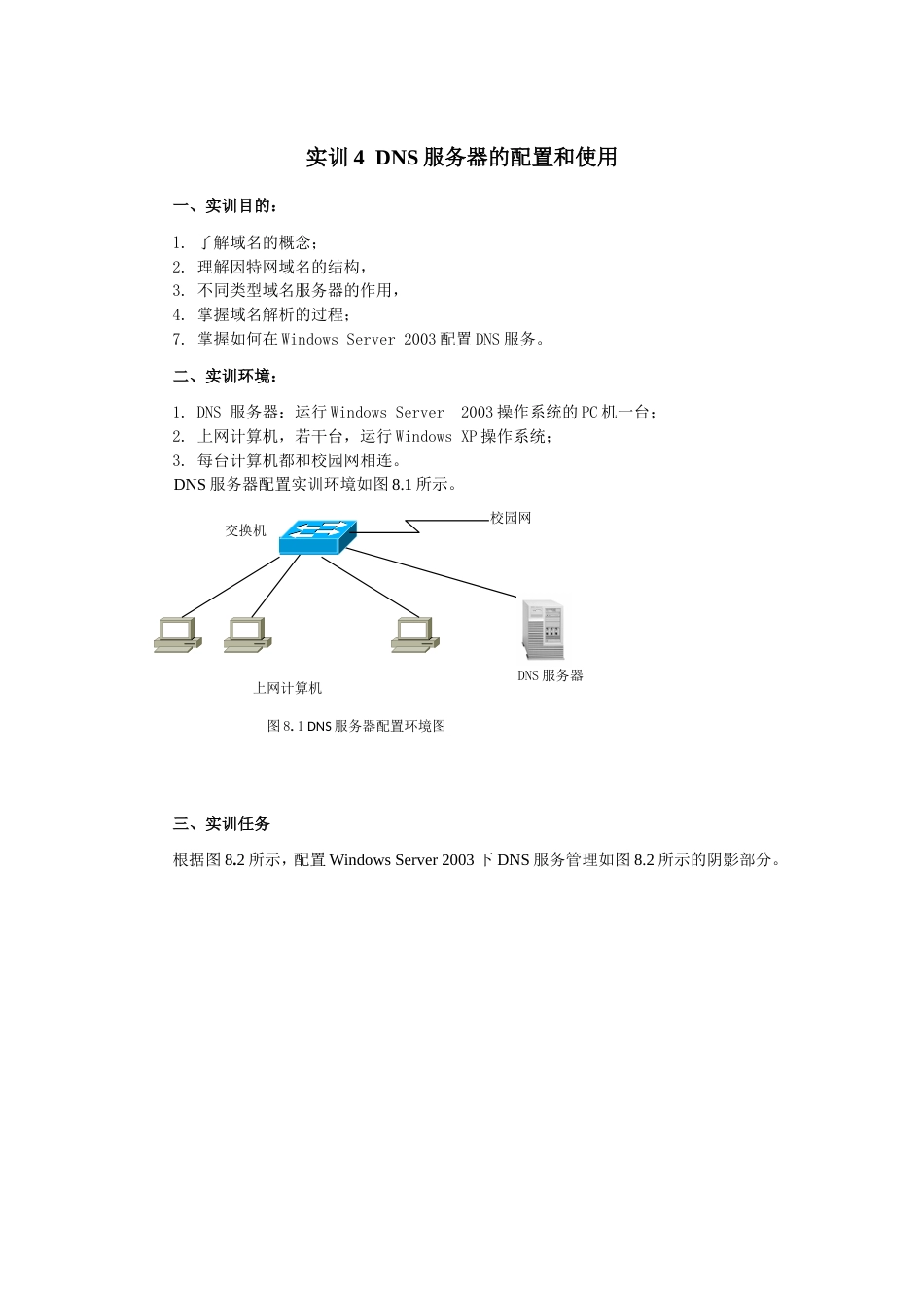 实训四：DNS服务器的配置和使用_第1页