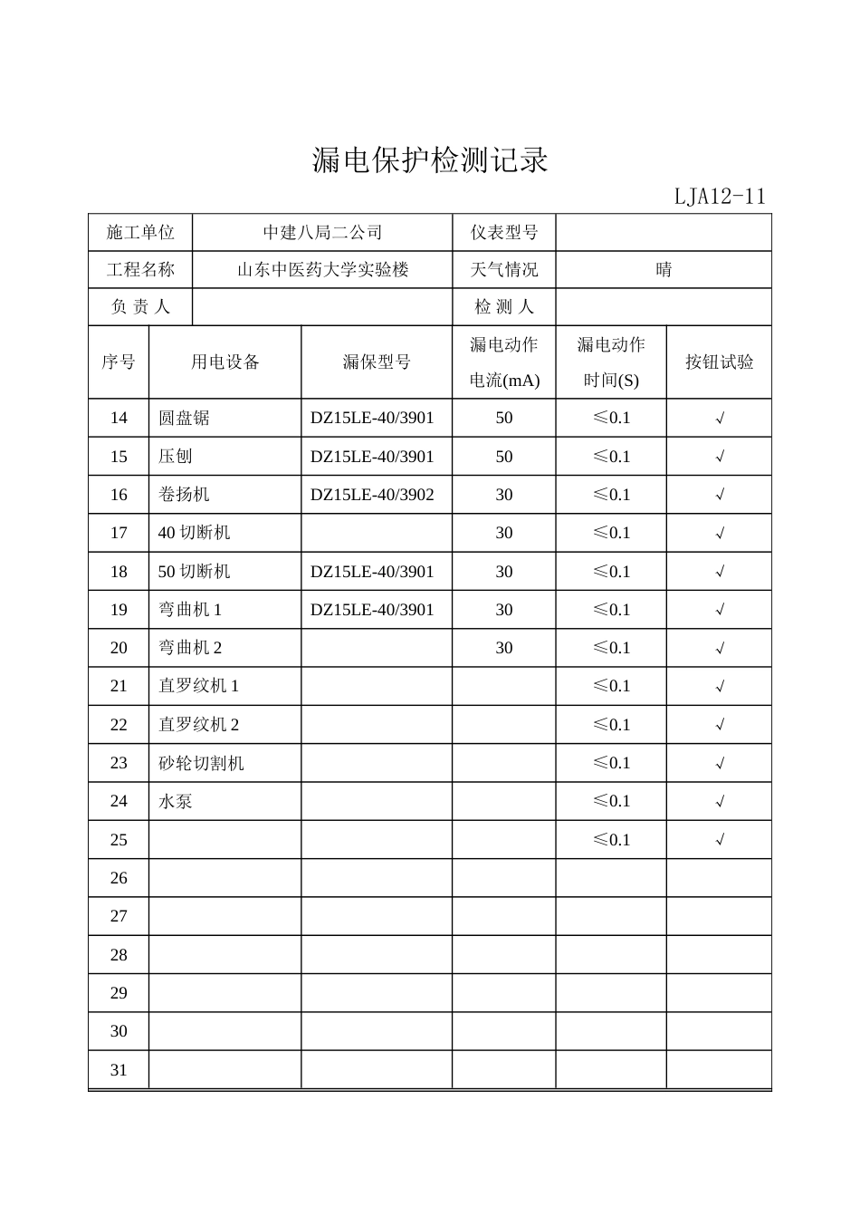 11a漏电保护器检测记录_第2页