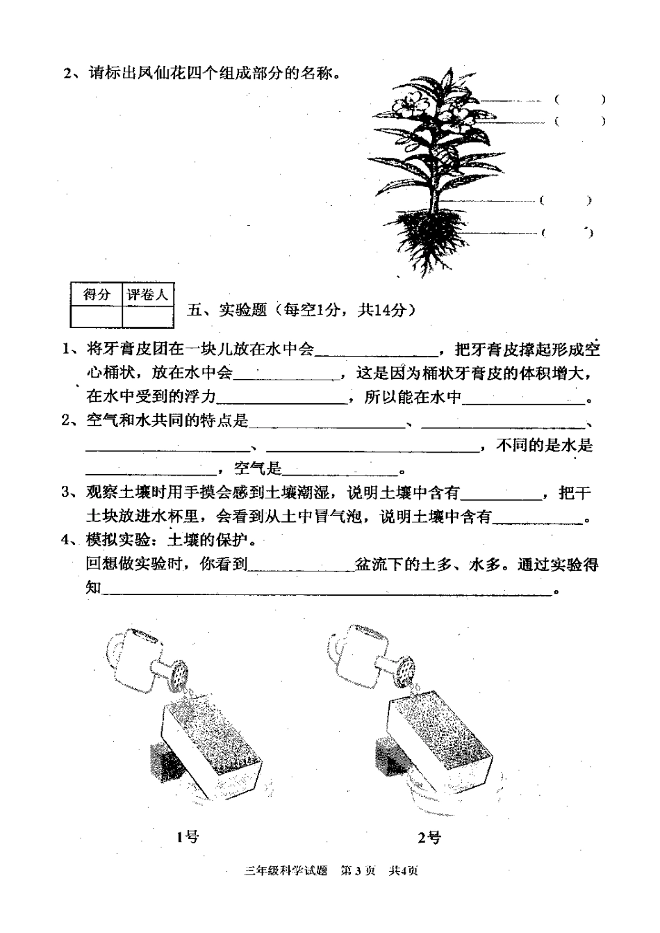 2010—2011学年上学期三年级科学试题_第3页