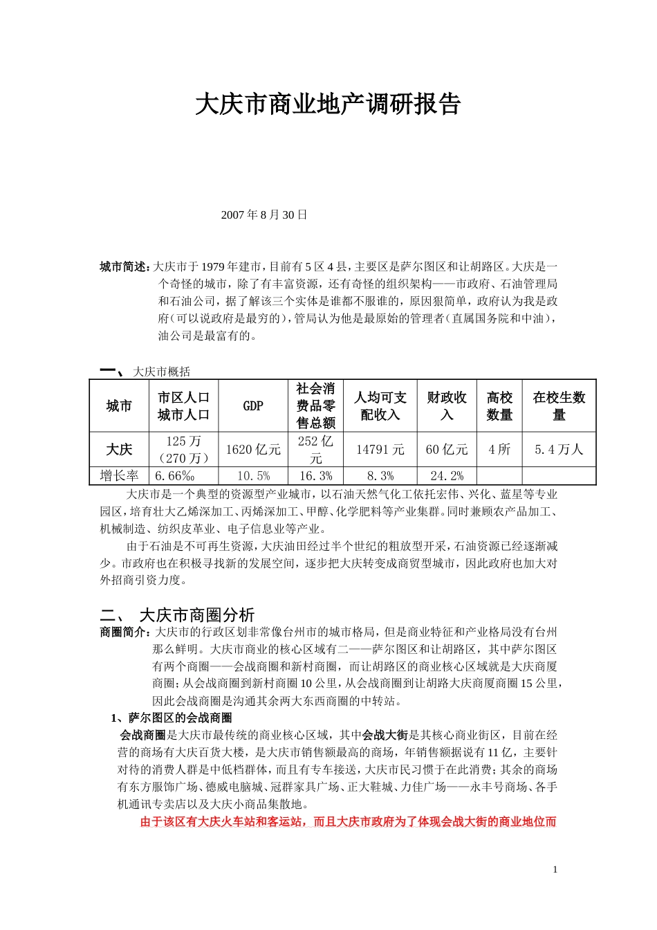 2007大庆市商业地产调研报告[8页]_第1页