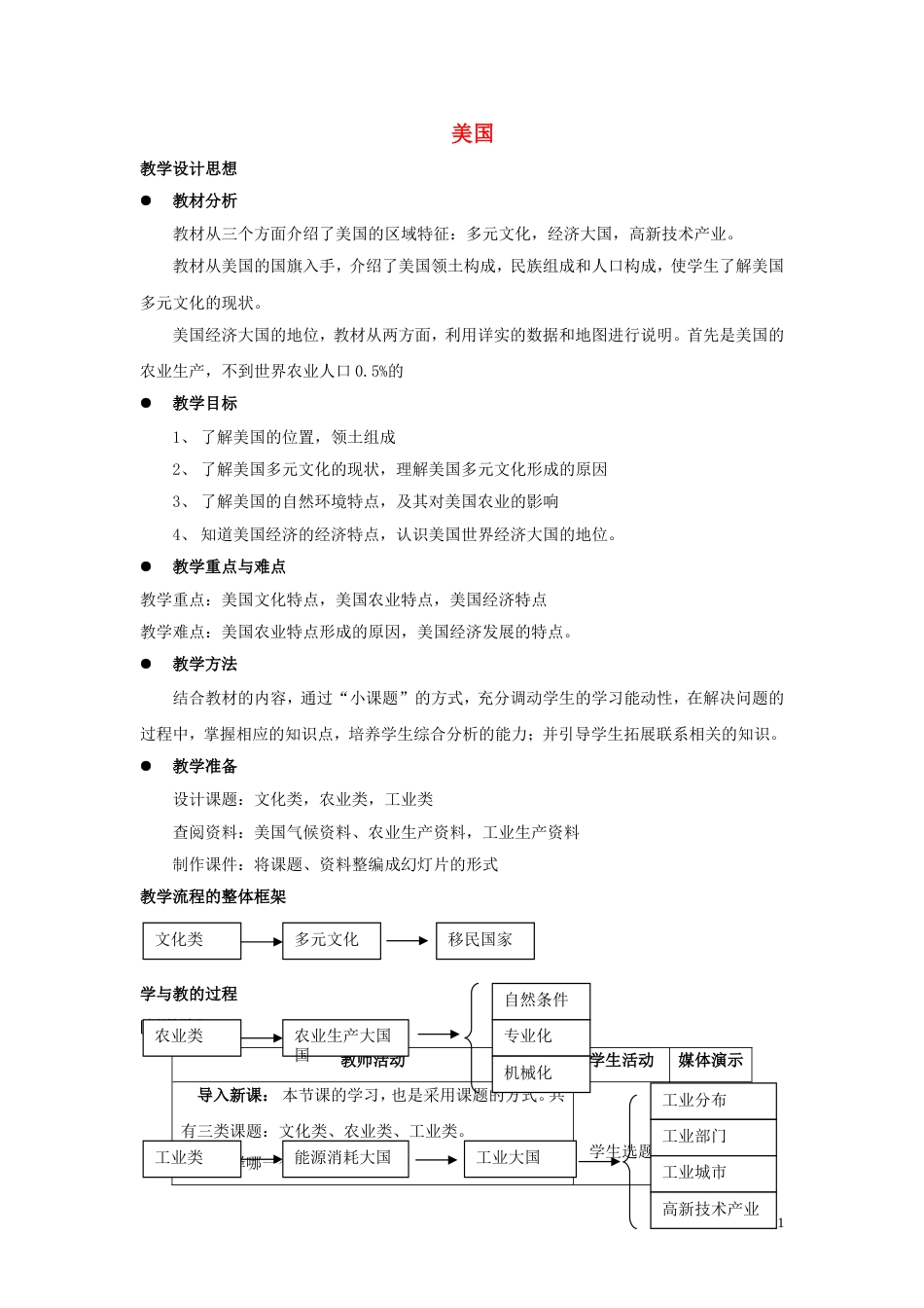 区域地理美国教案中图版_第1页