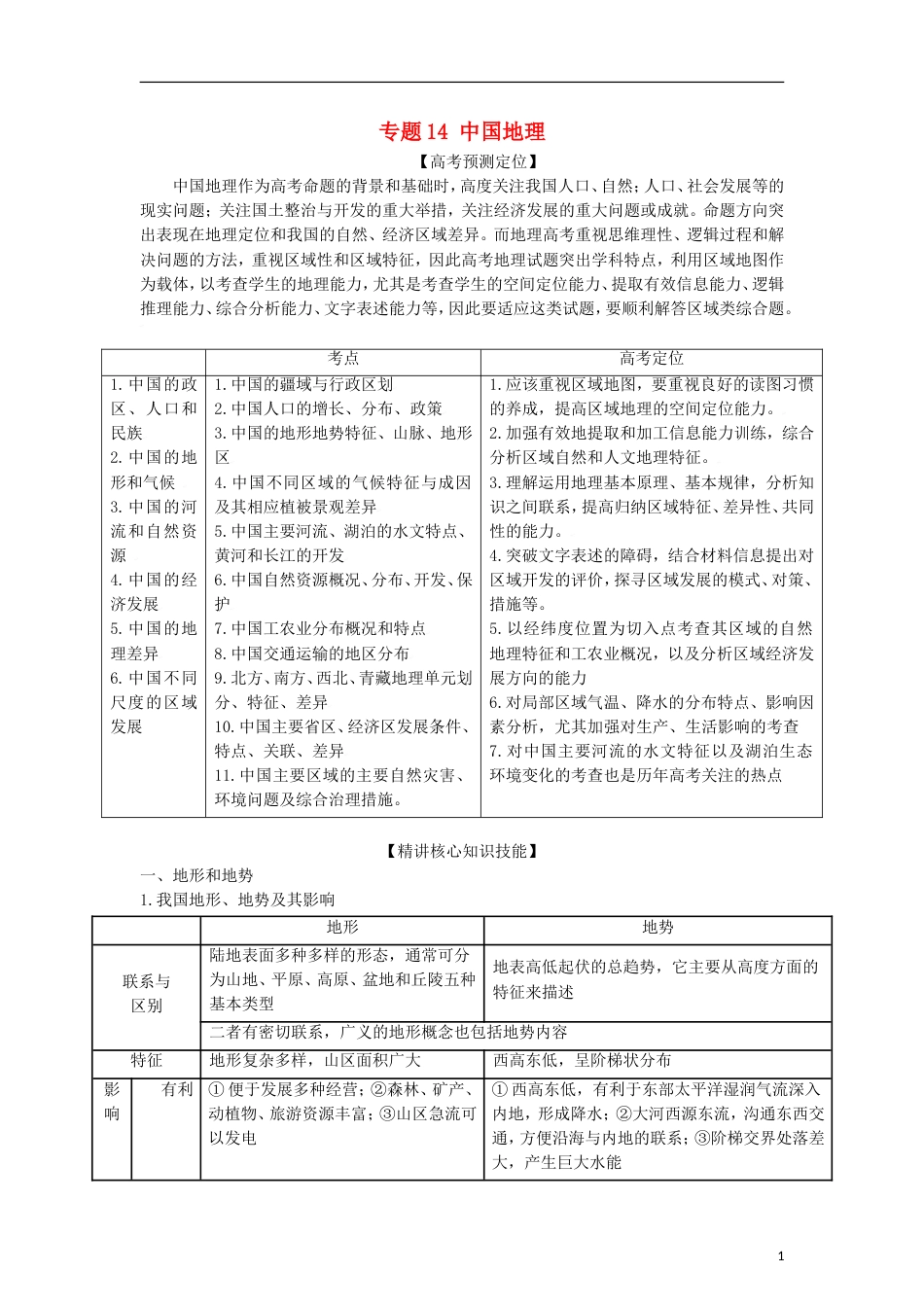 3年高考2年模拟1年备战2012高考地理 精品系列 专题14 中国地理教师版_第1页