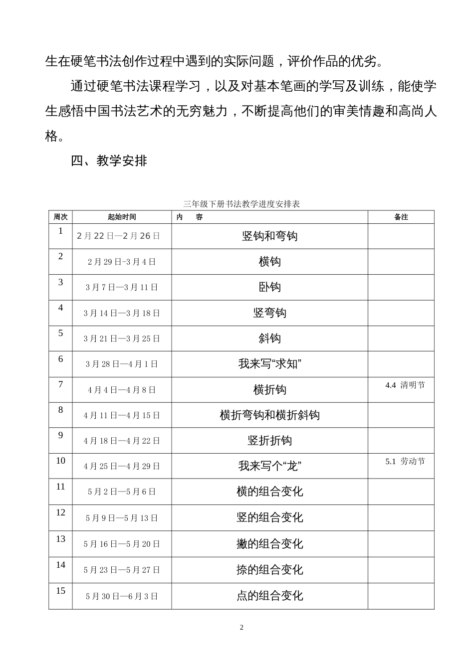 三年级下册书法教学计划及教案[37页]_第2页