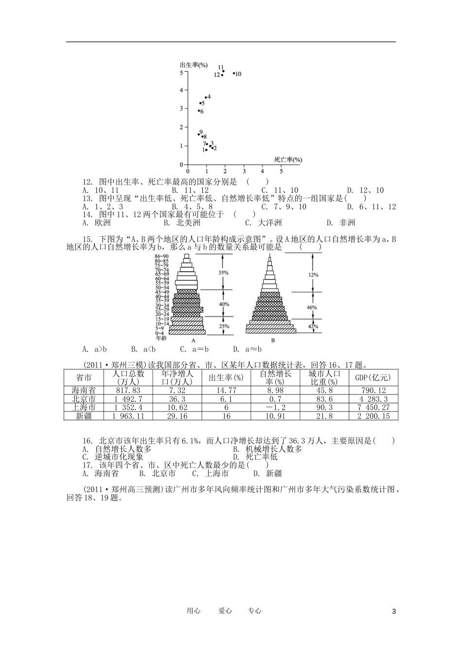 《学案与测评》2012届高考地理一轮复习 第六章人口的变化和第七章城市与城市化单元达标 新人教版必修1[11页]_第3页