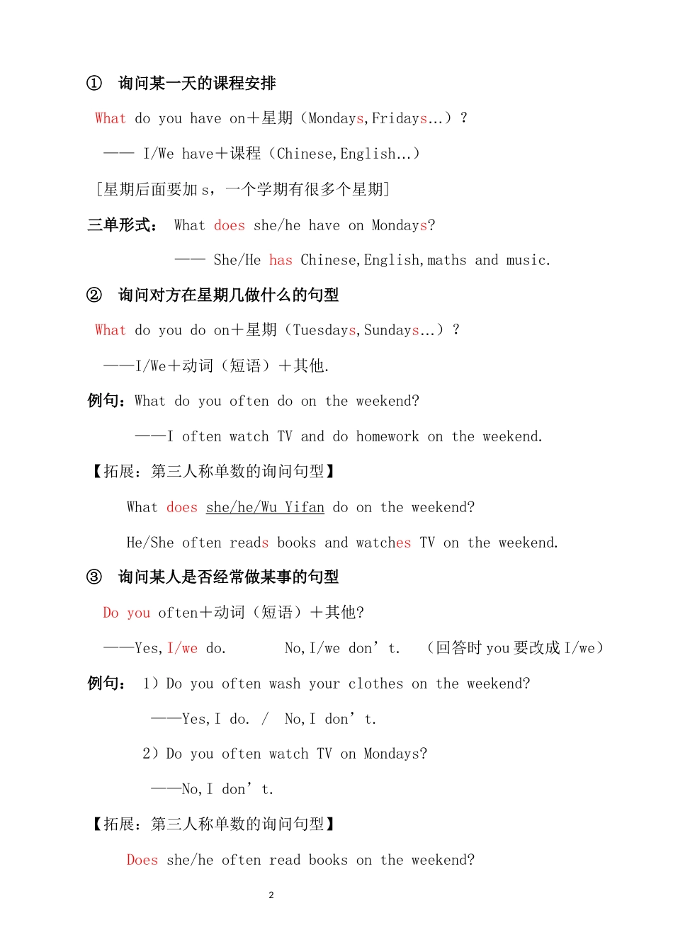 人教版版五年级英语上册Unit2知识点整理_第2页