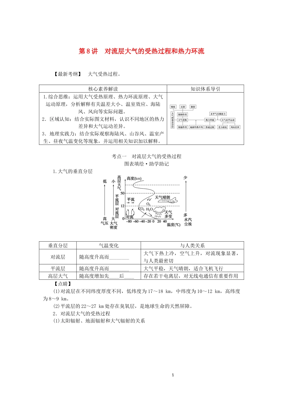 统考版2023版高三地理一轮复习第8讲对流层大气的受热过程和热力环流讲义_第1页