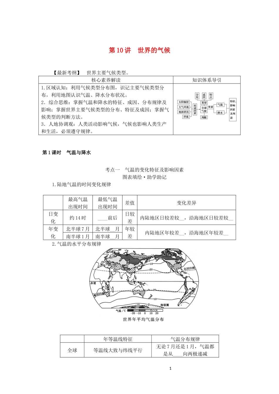 统考版2023版高三地理一轮复习第10讲世界的气候讲义_第1页