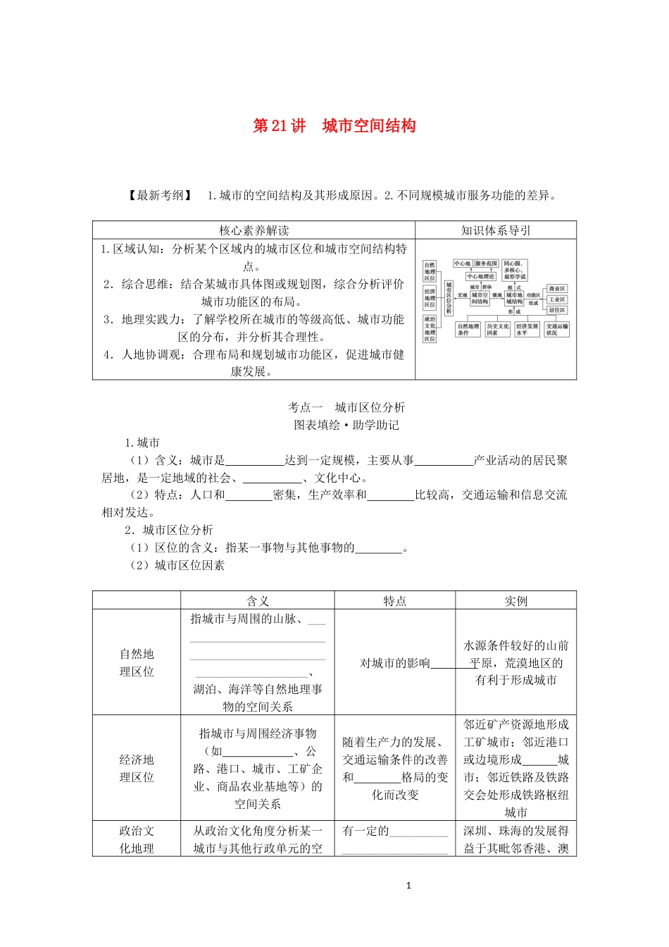 统考版2023版高三地理一轮复习第21讲城市空间结构讲义_第1页