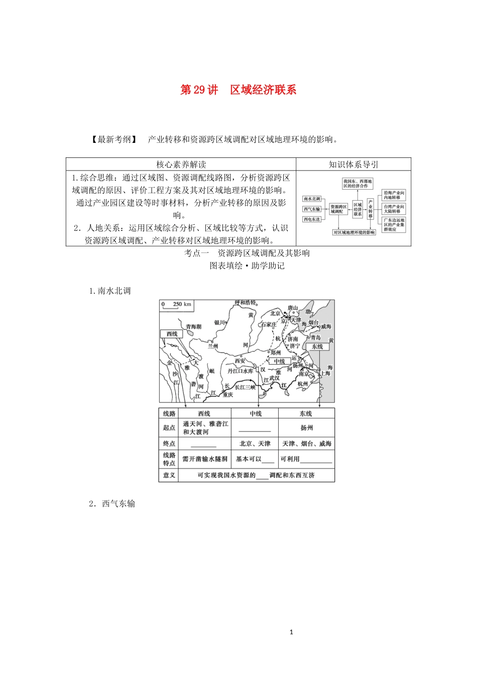 统考版2023版高三地理一轮复习第29讲区域经济联系讲义_第1页