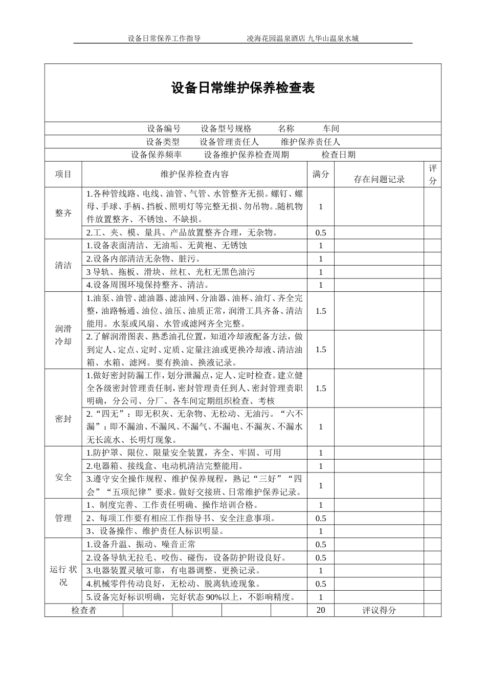 设备日常维护保养检查表[1页]_第1页